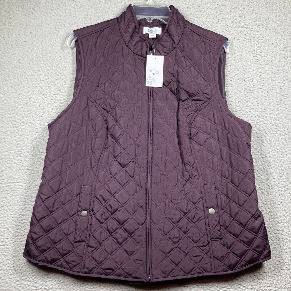 Croft & Barrow Quilted Vest Women XL NEW Plum Purple Full Zip Mock Neck Fall